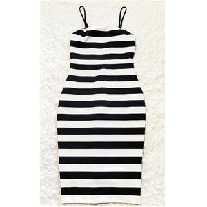 Express Black & White Stripe Bodycon Midi Dress